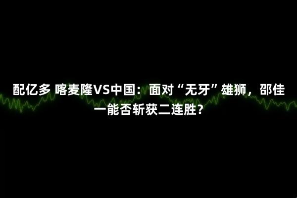 配亿多 喀麦隆VS中国：面对“无牙”雄狮，邵佳一能否斩获二连胜？